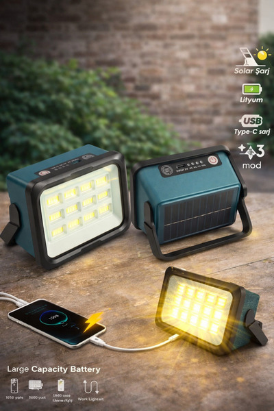 MUBX 50W Solar Led Projektör 6500K Ultra Güçlü Kamp Lambası Bahçe Aydınlatması