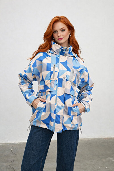İLKCET MODA Γυναικείο αδιάβροχο με γεωμετρικό σχέδιο
