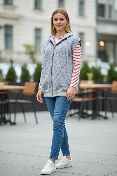 AHMERA Gray Unisex Pocketed Hooded Transitional Gray Cuffed Vest