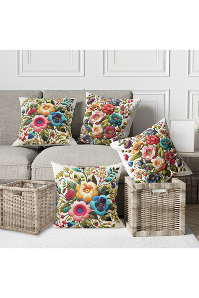 Alkan Homes غطاء وسادة مطبوع رقميًا بنمط زهرة ملونة مكون من 4 قطع