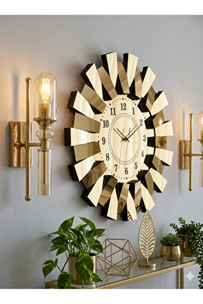 TUĞBArt Piyano Model Aynalı Duvar Saati Türk Rakamlı Gold renk