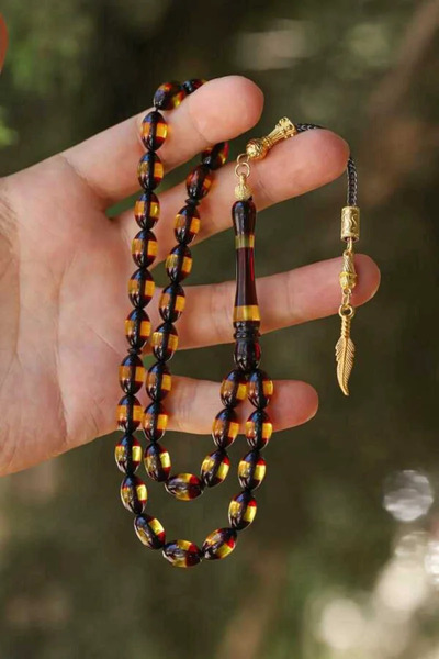 Midyat Gümüş Dünyası Erkek Sarı Kırmızı Sürmeli Toz Kehribar Tesbih