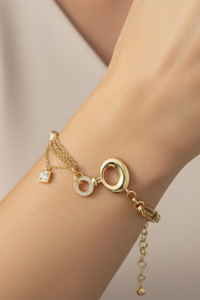 XUPING JEWELRY Stil Incisi/ 14 Ayar Altın Kaplama Yuvarlak Zirkon Taşlı Bileklik
