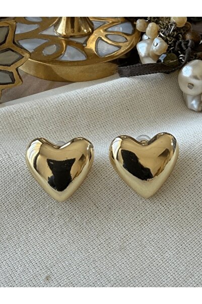 SELUVİA Steel Gold Curved Minimal Heart Earrings – Stainless Steel Gold Color...