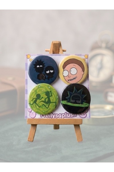 mellysaplush Rick & Morty Rozet Seti 4'lü - 44 mm