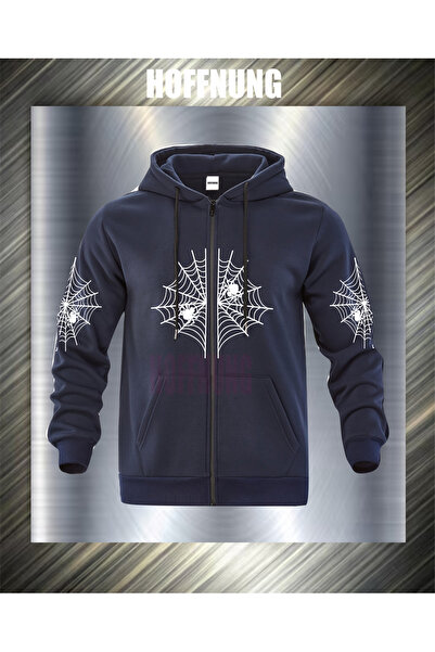 HOFFNUNG Zip Spider Patterned 2-Thread Oversize Black Cardigan