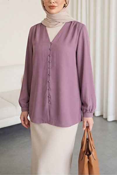 HİJABAYA Πουκάμισο με μακρύ πίσω μέρος με κουμπιά V λαιμόκοψης