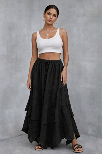 İLKCET MODA Fusta lungă de damă cu piese brodate