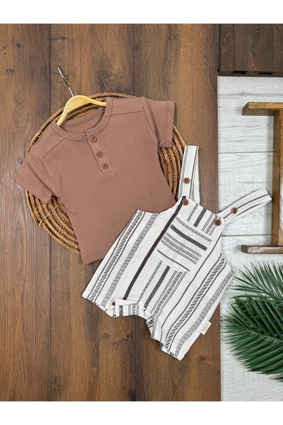 Bolly Baby Summer Woven Thin Fabric Salopet Short Sleeve T-Shirt Button Detai...