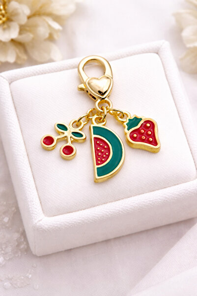 roshel حقيبة ذات طابع فواكه مع حلية حذاء ذهبية اللون باللون الكرزي والبطيخ وا...