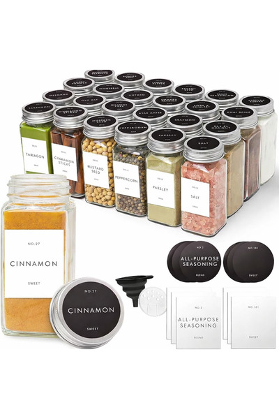 Viacare Σετ 24 γυάλινων βάζων για καρυκεύματα, με μεταλλικά καπάκια, στόμια ε...