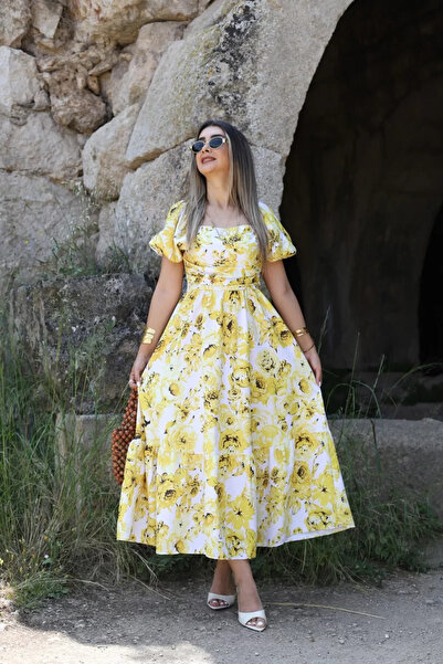 bytugcekaya Φόρεμα με μανίκια με κίτρινο λουλούδι Gipeli