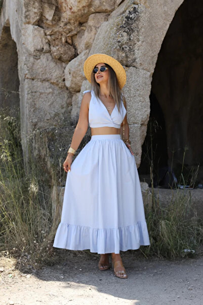 bytugcekaya Σετ φούστα με μπλε δεμένο λεπτομερές μπουστάκι