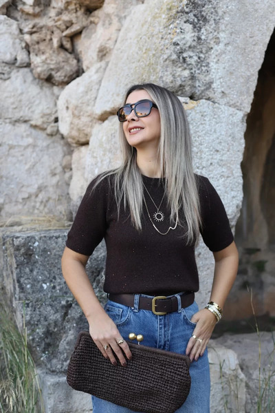 bytugcekaya Πουλόβερ με παγιέτες σε στάνταρ μέγεθος Bitter Brown