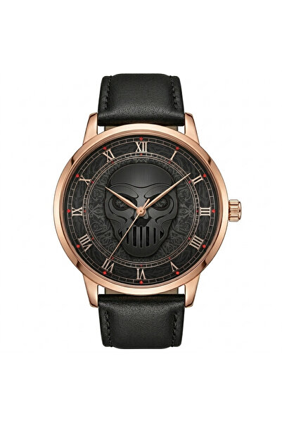 DUTCH STORE شادو ليغاسي ساعة كلاسيكية بإطار نحاسي وسوار جلد أسود – تصميم قناع...