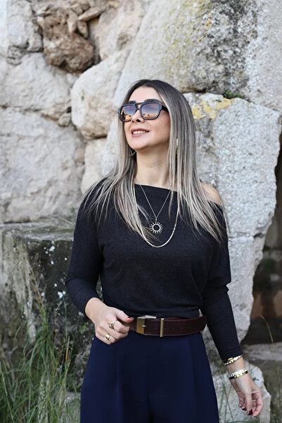 bytugcekaya Bluză antracit gri cu decolteu bărcuță