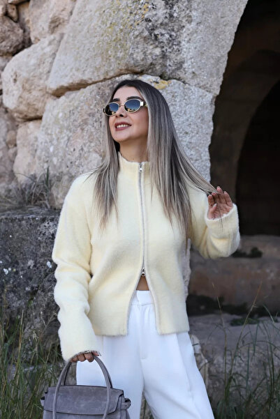 bytugcekaya Cardigan cu pene cu fermoar, mărime standard, galben