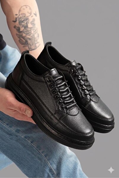 MY GROSS SHOES Erkek Siyah Akılı Bağcıklı Günlük Ortopedik Garantili Spor Aya...