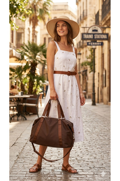 GUENZA KAHVE RENGİ SU İTİCİ KUMAŞ ÖZELLİĞİ OLAN SEYEHAT ÇANTASI UF05