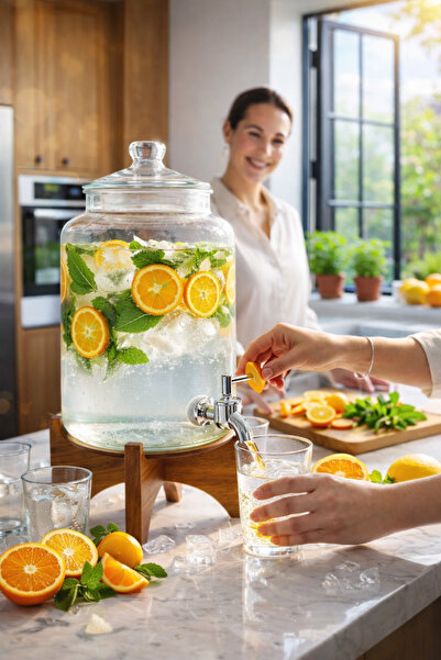 Kezze Akasya Standlı 3 Litre Cam Sebil Musluklu İçecek Dispenseri Limonata & ...