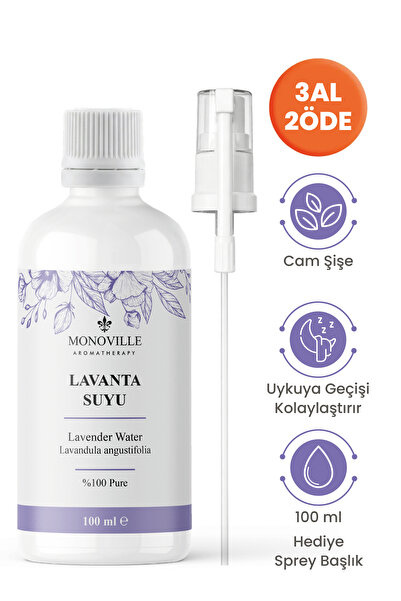 Monoville Lavanta Suyu 100 ml Cam Şişe %100 Doğal Sprey Başlıklı (Lavender Wa...