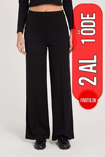 Tudors Kadın Relax Fit Rahat Kesim Modal Kumaş Yüksel Bel Geniş Paça Siyah Pa...