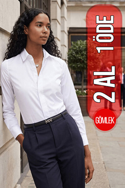 Tudors Γυναικείο πουκάμισο εφαρμοστό με λεπτή εφαρμογή, μακρυμάνικο, λευκό βα...