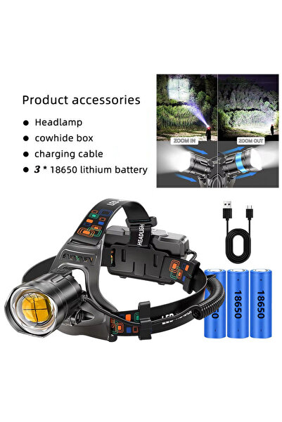 Choice مصباح أمامي LED قوي مع بطارية 18650، كشاف محمول قابل لإعادة الشحن، مصب...