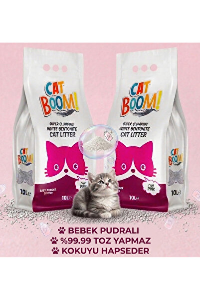 Cat Boom Bebek Pudrası Kokulu Ince Tane Topaklanan Kedi Kumu 10 Lt X 2 Adet