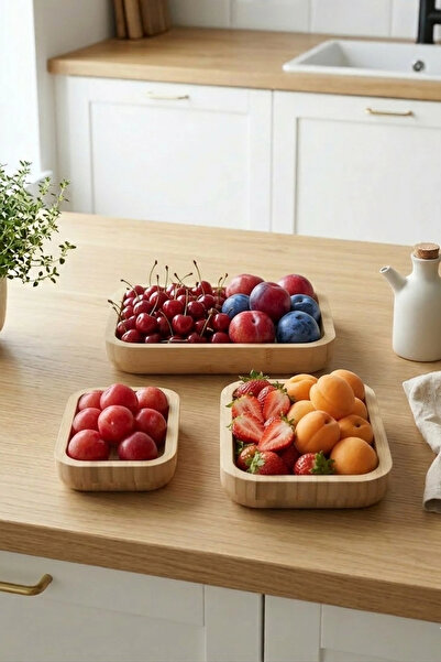 AVANTAGE HOME ميرا - وعاء تقديم من الخيزران مكون من 3 قطع، الإفطار، القهوة، ع...