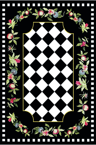 kilim home Siyah Beyaz Damalı Salon Halısı– Kaymaz Taban, Yıkanabilir, Çiçek ...