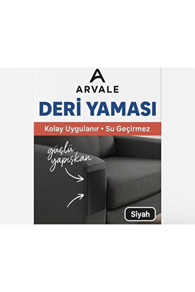 ARVALE 100x40 Cm Siyah Renk Deri Yaması Yırtık Deri Tamiri Güçlü Yapışkan-Kol...