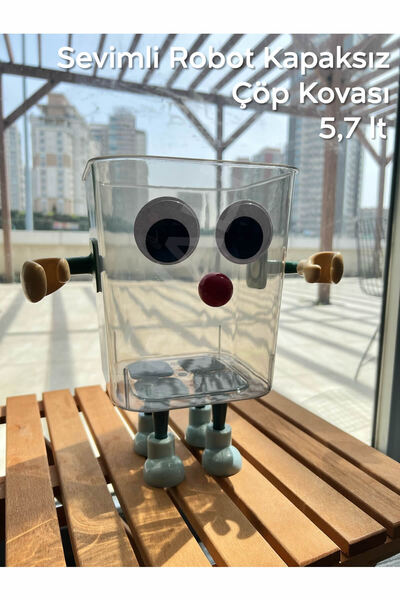 ARVALE Sevimli Robot Çöp Kovası Çocuk Oyuncak Saklama Kutusu Stickerlı | Kapa...