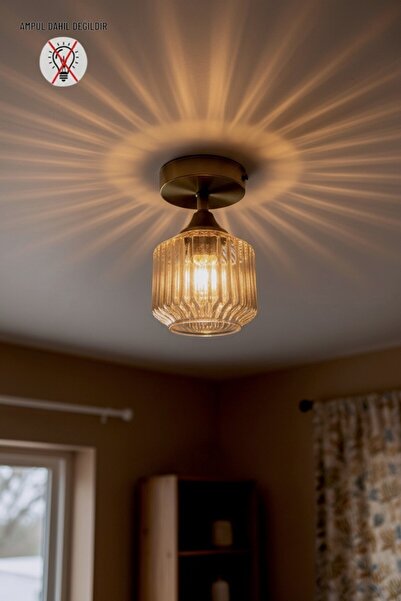 Bamyum Jerno Cam Bal Rengi Tekli Piramit Plafonyer Başlık Retro Salon Aydınlatma