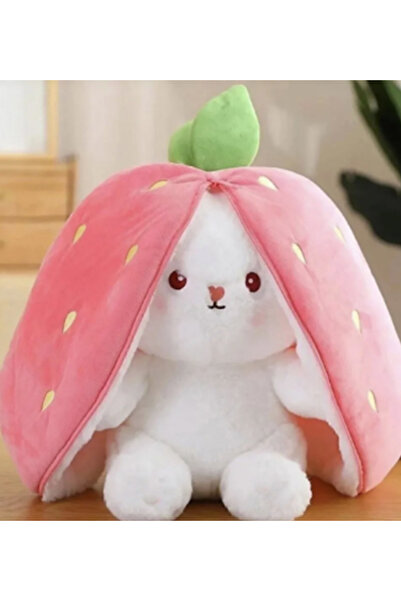 Pababo 50 cm Çilek Tavşan Fermuarlı Peluş Oyuncak – Sürpriz Tasarımlı Yumuşak...