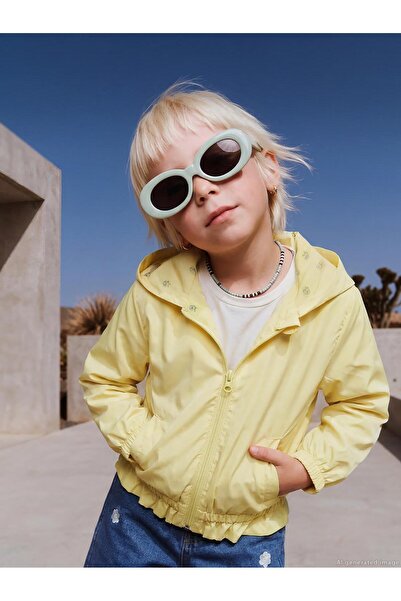 Civil Girls Raincoat with Ruffled Hem for 6-9 Years - Yellow 9-10 Years