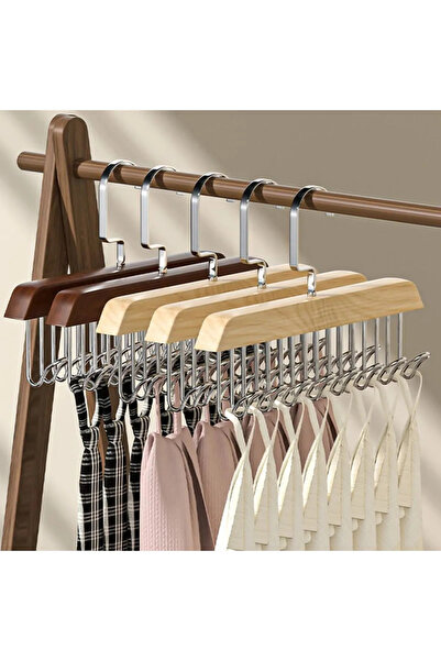 ARVALE 1 Adet Ahşap 360 Derece Dönebilen ,8 Kancalı Elbise Sütyen Eşarp Krava...