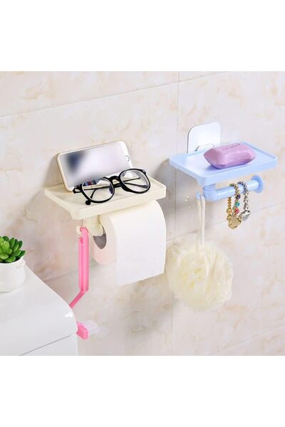 ARVALE Yapışkanlı Kapaklı Tuvalet Kağıdı Askısı Banyo Tuvalet Kağıtlığı Apara...