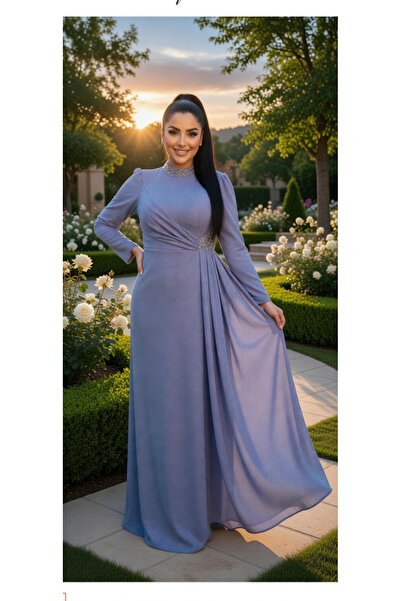 GÖKMEN GİYİM Simli Uzun Tesettür Abiye Elbise 2523