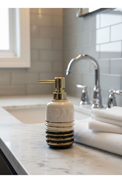 ARVALE Dozator de săpun lichid din porțelan de lux Lumina Gold - Accesoriu de...
