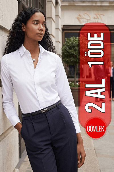 Tudors Γυναικείο πουκάμισο εφαρμοστό με λεπτή εφαρμογή, μακρυμάνικο, λευκό βα...