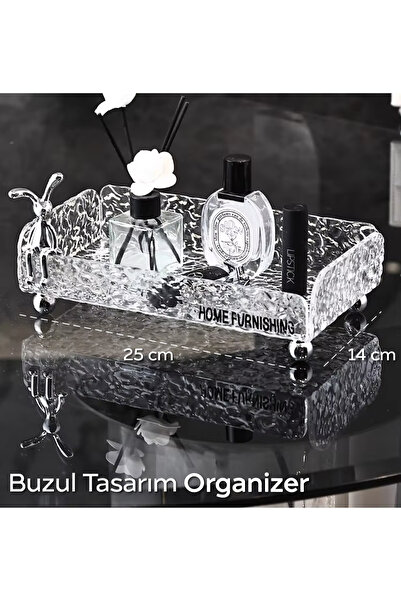 ARVALE Kırık Cam Desenli Şeffaf Masaüstü Organizer Dekoratif Ayaklı Akrilik M...