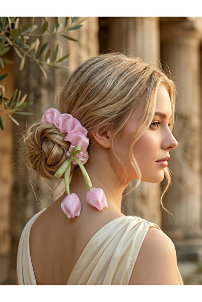 REBORN DESIGN Pink Color 10 cm Satin Bagel Buckle with Hanging Tulip Figure