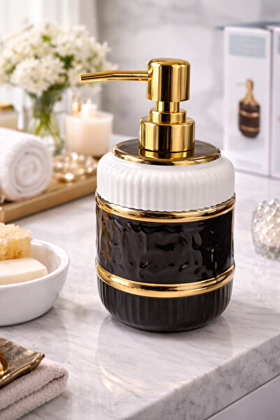 ARVALE Dozator de săpun lichid din porțelan alb, cu detalii aurii, de lux – D...