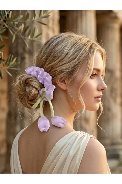 REBORN DESIGN Lilac Color 10 cm Satin Bagel Buckle with Hanging Tulip Figure