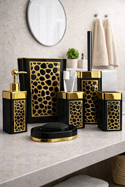 ARVALE 5-Piece Bathroom Accessory Set with Plexi Gold Detail