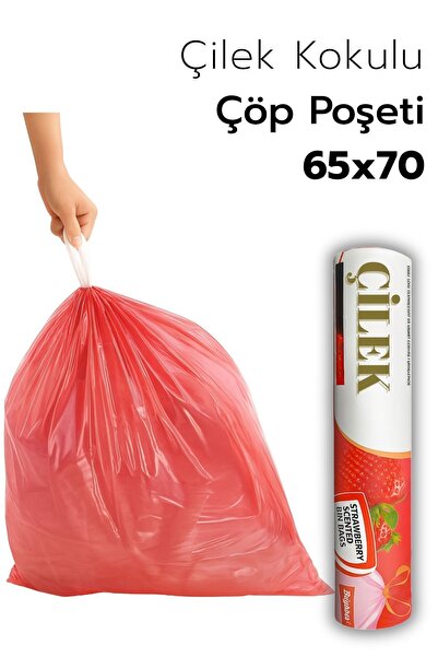 ARVALE 1 PAKET Büyük Boy 65X70 Çilek Kokulu Büzgülü Çöp Poşeti (10 Adet) Çöp ...
