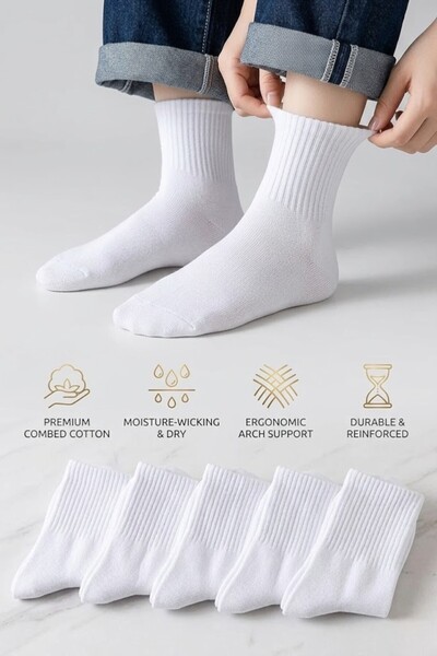 Esinti 5 Pairs Women's Men's White College Socks Unisex White Socks