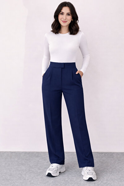 Melissa Line Kadın Likralı Cırt Kapama Lacivert Palazzo Pantolon