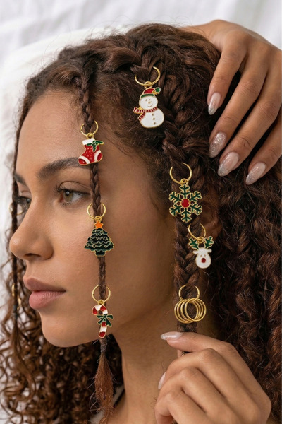 PETEK AKSESUAR مجموعة أقراط شعر مكونة من 20 قطعة تحمل طابع رأس السنة الجديدة